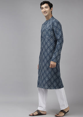 2 Pc Blue Printed Cotton Kurta Set VDVSD240649 - Indian Silk House Agencies