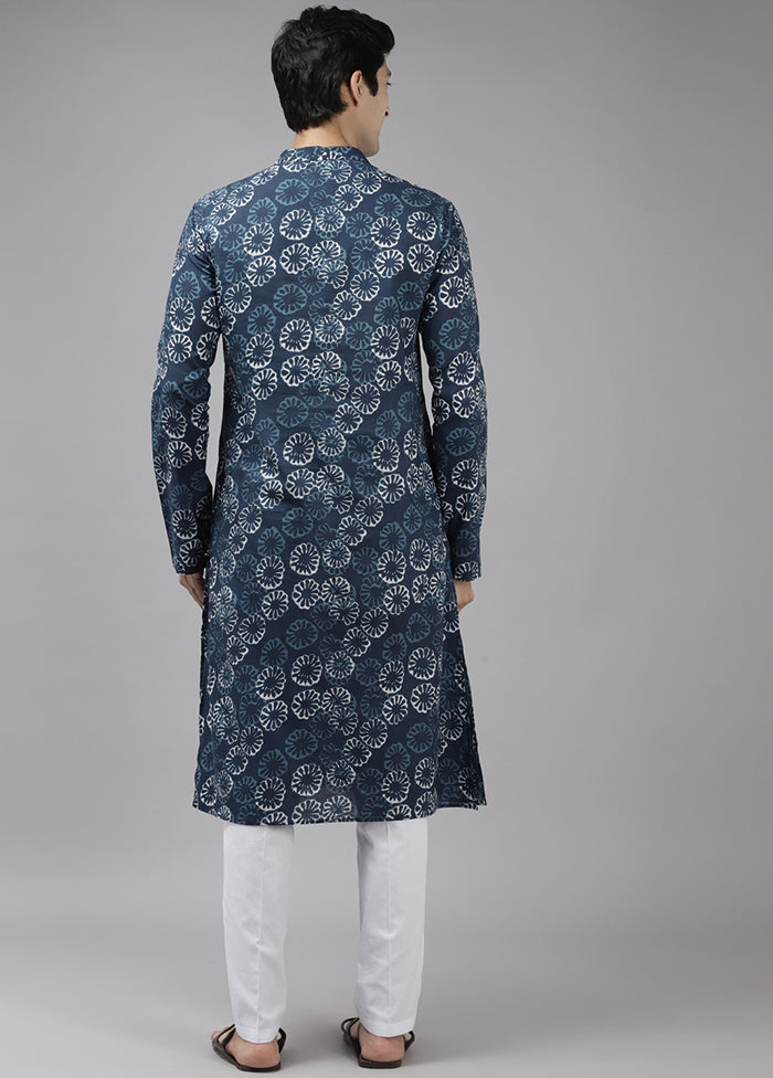 2 Pc Blue Printed Cotton Kurta Set VDVSD240650 - Indian Silk House Agencies