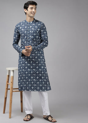 2 Pc Blue Printed Cotton Kurta Set VDVSD240651 - Indian Silk House Agencies