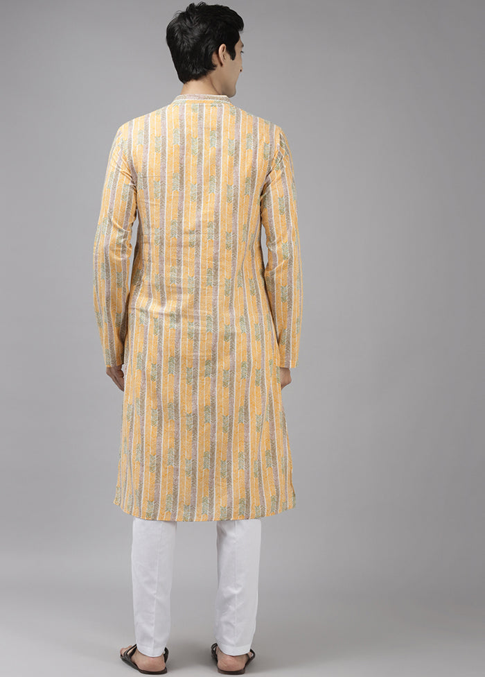 2 Pc Light Yellow Printed Cotton Kurta Set VDVSD240654 - Indian Silk House Agencies