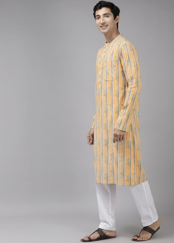 2 Pc Light Yellow Printed Cotton Kurta Set VDVSD240654 - Indian Silk House Agencies