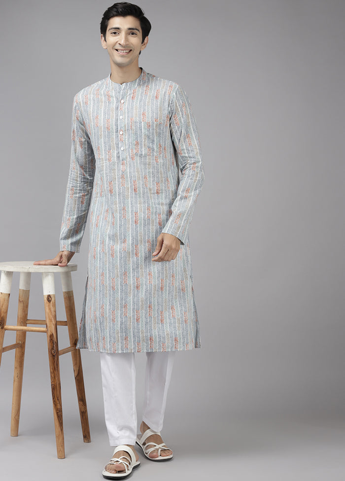 2 Pc Light Grey Printed Cotton Kurta Set VDVSD240655 - Indian Silk House Agencies