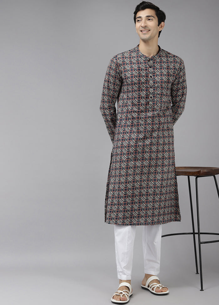 2 Pc Navy Blue Printed Cotton Kurta Set VDVSD240656 - Indian Silk House Agencies