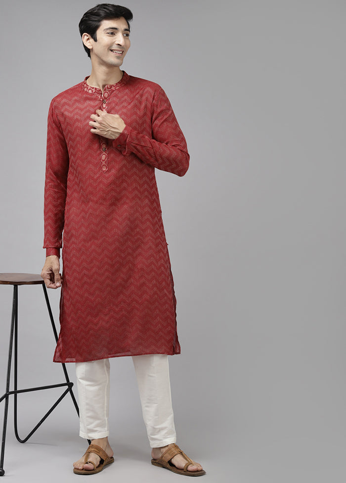 2 Pc Maroon Woven Silk Kurta Set VDVSD240658 - Indian Silk House Agencies