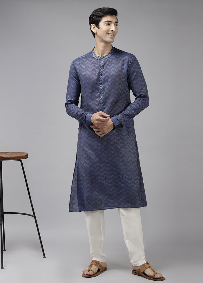 2 Pc Royal Blue Woven Silk Kurta Set VDVSD240660 - Indian Silk House Agencies