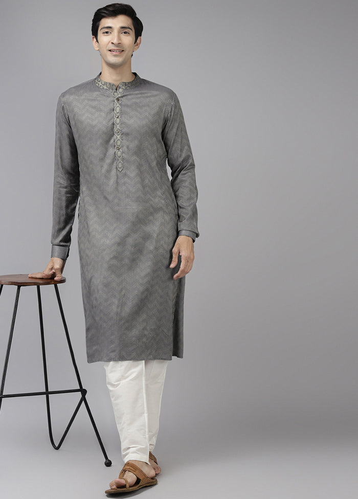 2 Pc Grey Woven Silk Kurta Set VDVSD240661 - Indian Silk House Agencies