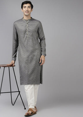 2 Pc Grey Woven Silk Kurta Set VDVSD240661 - Indian Silk House Agencies