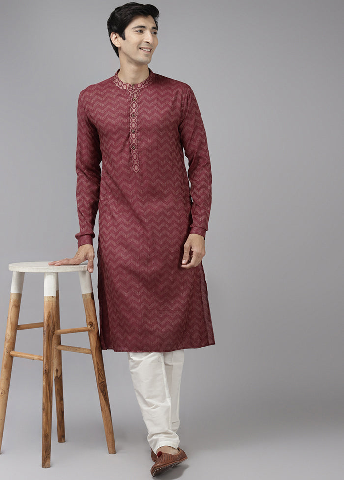 2 Pc Burgundy Woven Silk Kurta Set VDVSD240663 - Indian Silk House Agencies