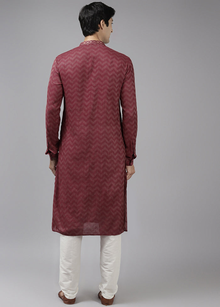 2 Pc Burgundy Woven Silk Kurta Set VDVSD240663 - Indian Silk House Agencies