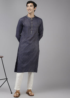 2 Pc Navy Blue Woven Silk Kurta Set VDVSD240664 - Indian Silk House Agencies