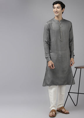 2 Pc Grey Woven Silk Kurta Set VDVSD240667 - Indian Silk House Agencies