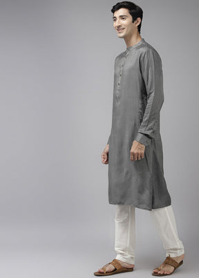 2 Pc Grey Woven Silk Kurta Set VDVSD240667 - Indian Silk House Agencies