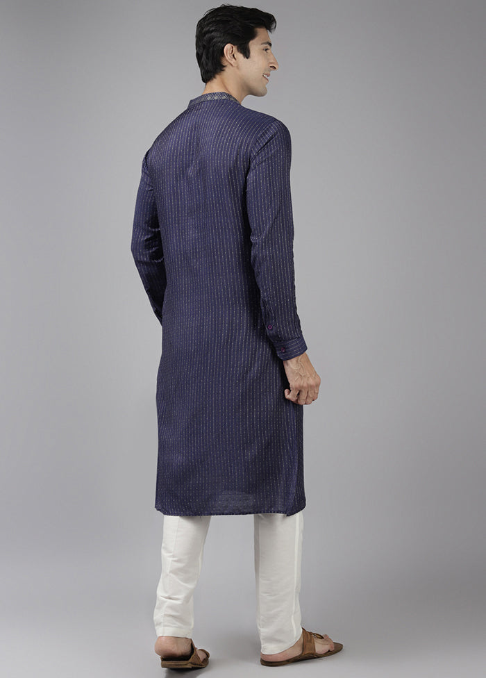 2 Pc Blue Woven Silk Kurta Set VDVSD240668 - Indian Silk House Agencies