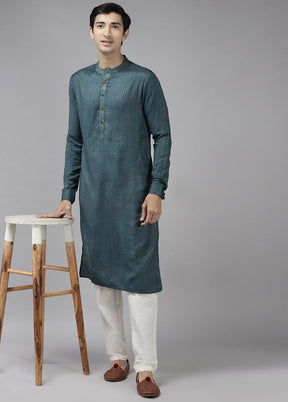 2 Pc Teal Woven Silk Kurta Set VDVSD240669 - Indian Silk House Agencies