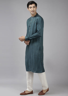 2 Pc Teal Woven Silk Kurta Set VDVSD240669 - Indian Silk House Agencies