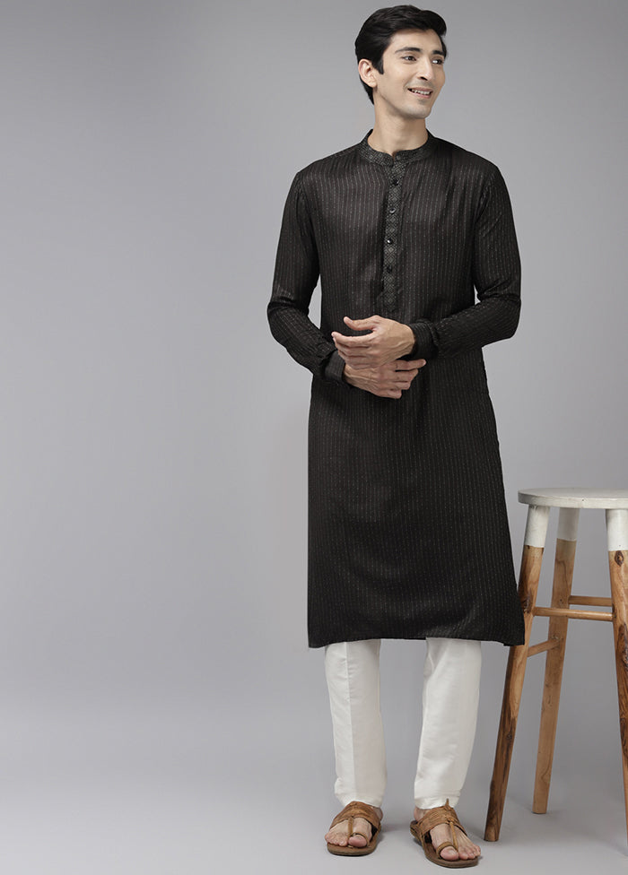 2 Pc Black Woven Silk Kurta Set VDVSD240672 - Indian Silk House Agencies