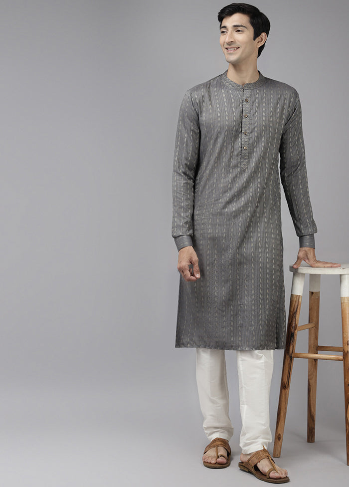 2 Pc Grey Woven Silk Kurta Set VDVSD240676 - Indian Silk House Agencies