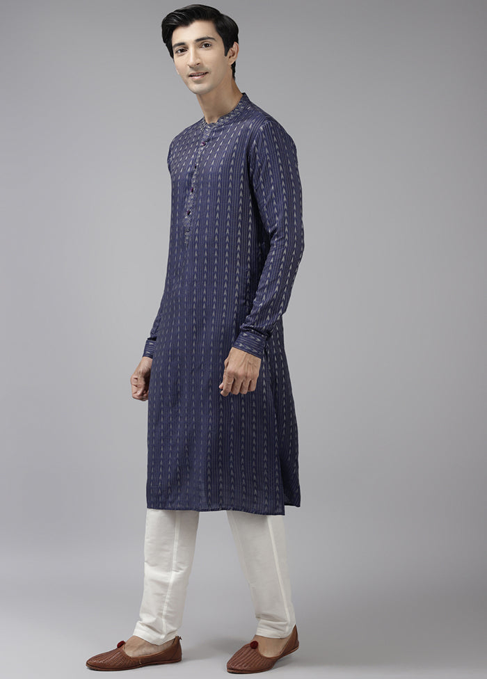 2 Pc Blue Woven Silk Kurta Set VDVSD240677 - Indian Silk House Agencies