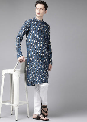 2 Pc Blue Printed Cotton Kurta Set VDVSD240620 - Indian Silk House Agencies