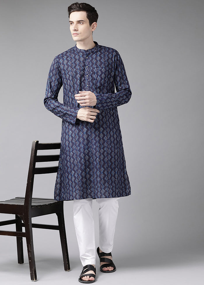 2 Pc Blue Printed Cotton Kurta Set VDVSD240623 - Indian Silk House Agencies