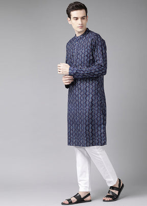 2 Pc Blue Printed Cotton Kurta Set VDVSD240623 - Indian Silk House Agencies