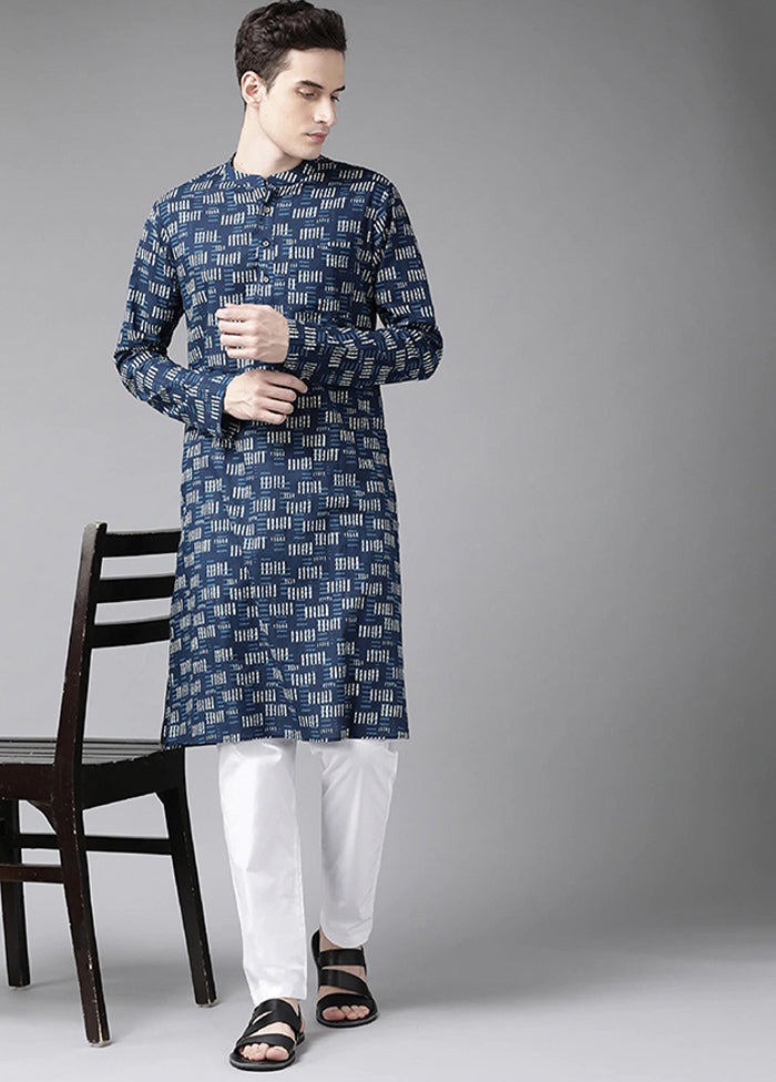 2 Pc Blue Printed Cotton Kurta Set VDVSD240627 - Indian Silk House Agencies