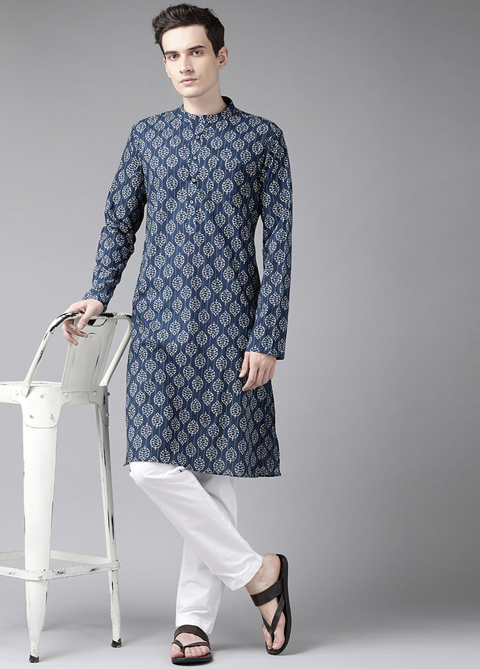 2 Pc Blue Printed Cotton Kurta Set VDVSD240628 - Indian Silk House Agencies