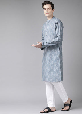 2 Pc Grey Printed Cotton Kurta Set VDVSD240632 - Indian Silk House Agencies