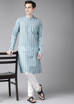 2 Pc Sky Blue Printed Cotton Kurta Set VDVSD240633 - Indian Silk House Agencies