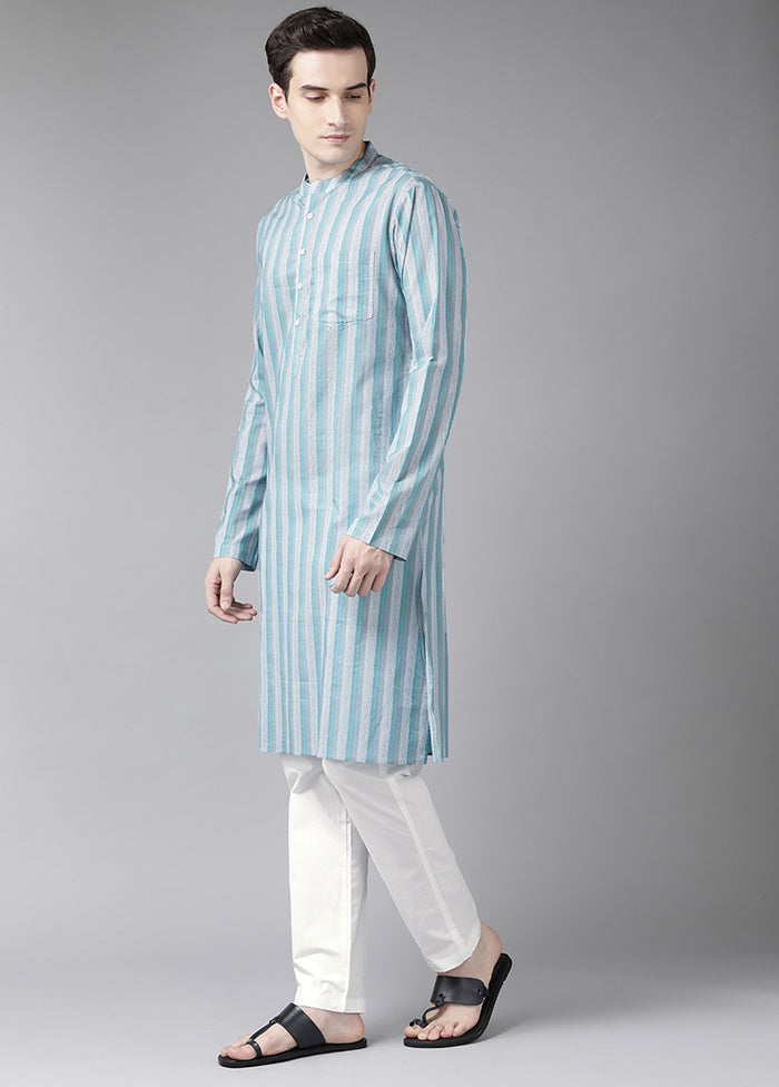 2 Pc Sky Blue Printed Cotton Kurta Set VDVSD240633 - Indian Silk House Agencies