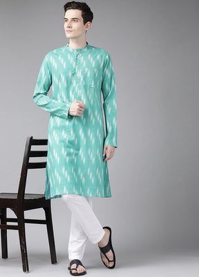 2 Pc Turquoise Blue Printed Cotton Kurta Set VDVSD240635 - Indian Silk House Agencies