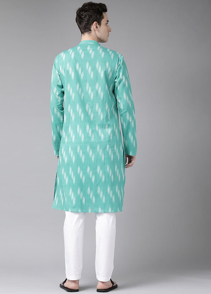 2 Pc Turquoise Blue Printed Cotton Kurta Set VDVSD240635 - Indian Silk House Agencies