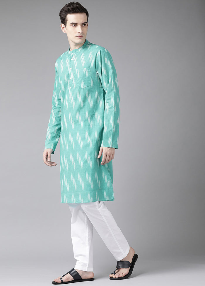 2 Pc Turquoise Blue Printed Cotton Kurta Set VDVSD240635 - Indian Silk House Agencies