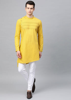 2 Pc Sunshine Yellow Solid Cotton Kurta Set VDVSD240593 - Indian Silk House Agencies