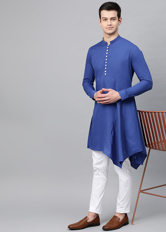 2 Pc Blue Solid Cotton Kurta Set VDVSD240595 - Indian Silk House Agencies