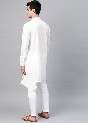 2 Pc White Solid Cotton Kurta Set VDVSD240599 - Indian Silk House Agencies