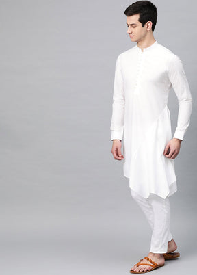 2 Pc White Solid Cotton Kurta Set VDVSD240599 - Indian Silk House Agencies