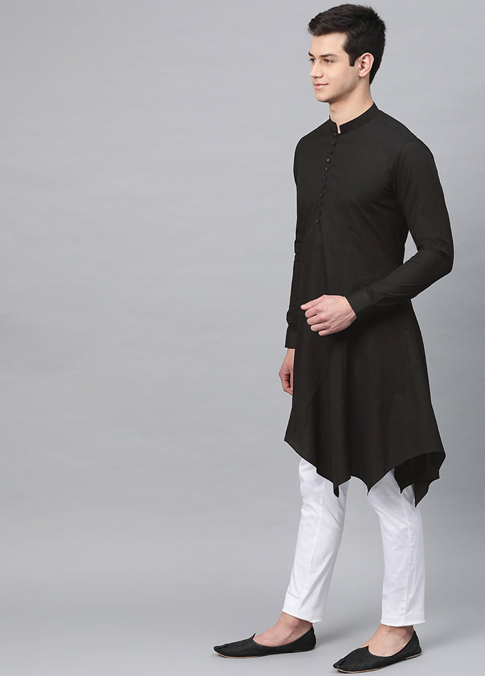 2 Pc Black Solid Cotton Kurta Set VDVSD240600 - Indian Silk House Agencies