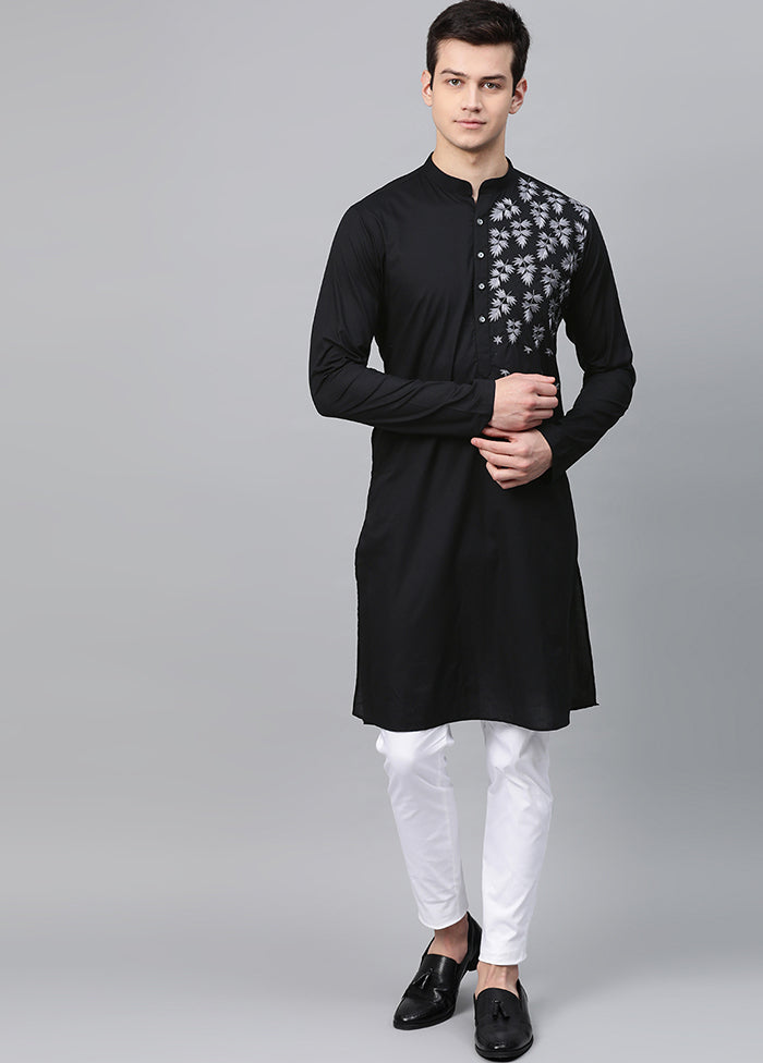 2 Pc Black Embroidered Cotton Kurta Set VDVSD240602 - Indian Silk House Agencies