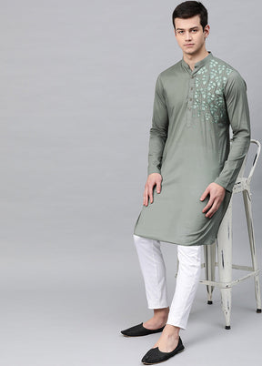 2 Pc Olive Green Embroidered Cotton Kurta Set VDVSD240604 - Indian Silk House Agencies