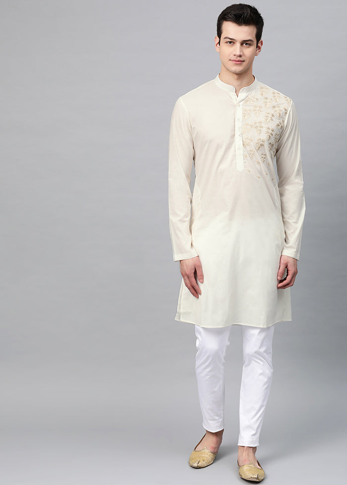 2 Pc Off White Embroidered Cotton Kurta Set VDVSD240607 - Indian Silk House Agencies