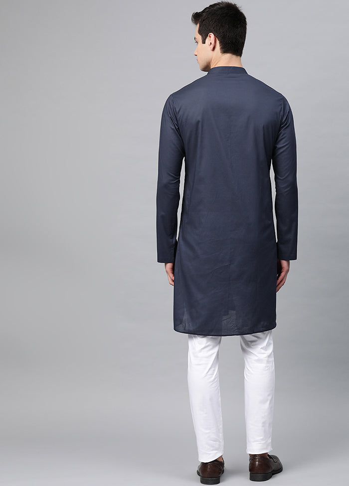 2 Pc Navy Blue Embroidered Cotton Kurta Set VDVSD240608 - Indian Silk House Agencies