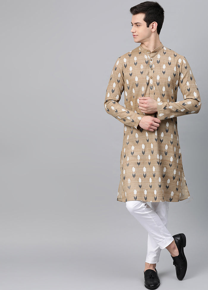 2 Pc Beige Printed Cotton Kurta Set VDVSD240612 - Indian Silk House Agencies