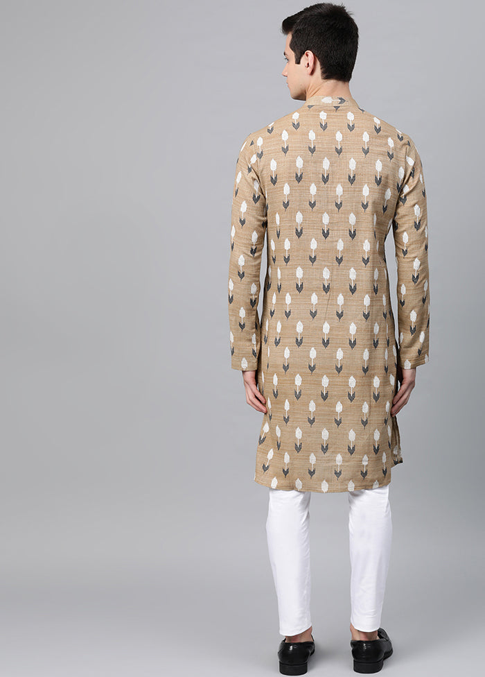 2 Pc Beige Printed Cotton Kurta Set VDVSD240612 - Indian Silk House Agencies