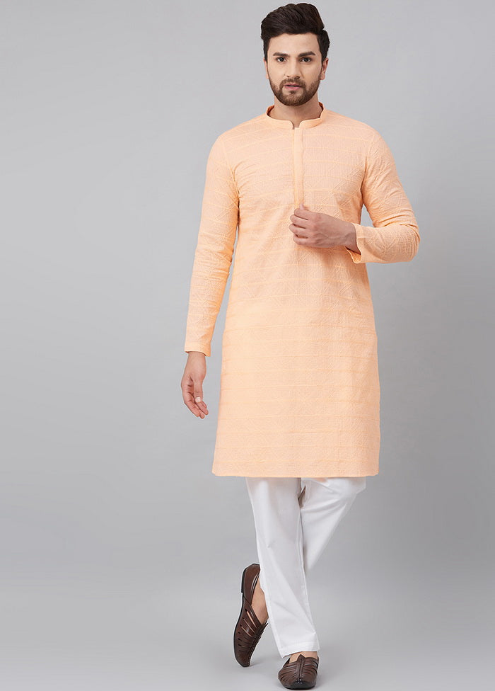 2 Pc Peach Pure Cotton Kurta Pajama Set VDVSD200134 - Indian Silk House Agencies