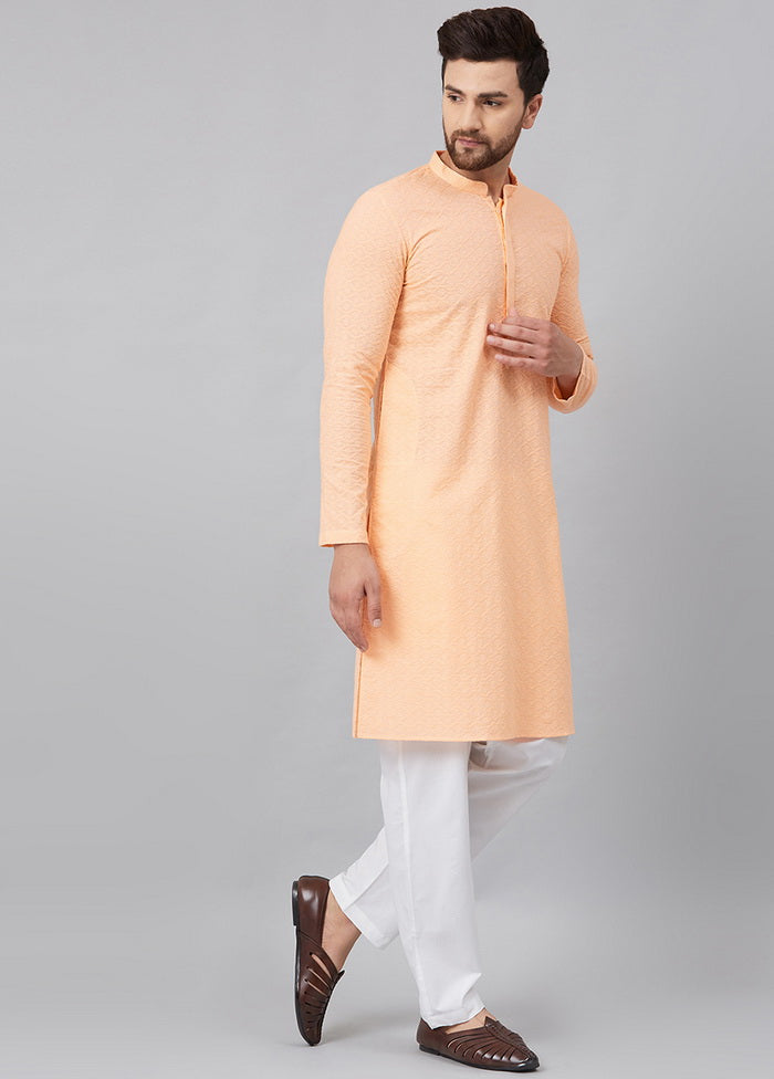 2 Pc Peach Pure Cotton Kurta Pajama Set VDVSD200135 - Indian Silk House Agencies