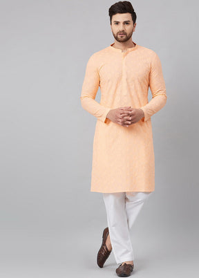 2 Pc Peach Pure Cotton Kurta Pajama Set VDVSD200137 - Indian Silk House Agencies