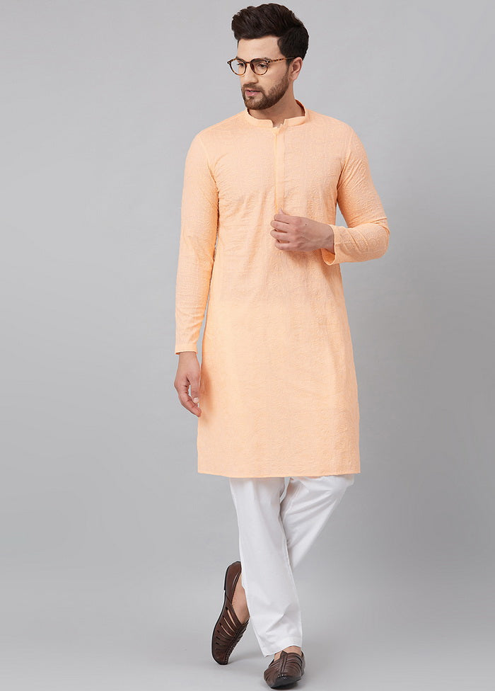 2 Pc Peach Pure Cotton Kurta Pajama Set VDVSD200138 - Indian Silk House Agencies