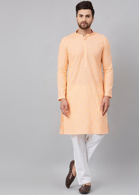 2 Pc Peach Pure Cotton Kurta Pajama Set VDVSD200139 - Indian Silk House Agencies