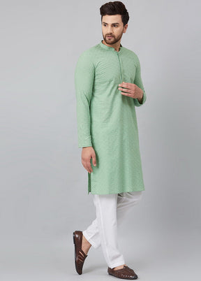 2 Pc Green Pure Cotton Kurta Pajama Set VDVSD200142 - Indian Silk House Agencies